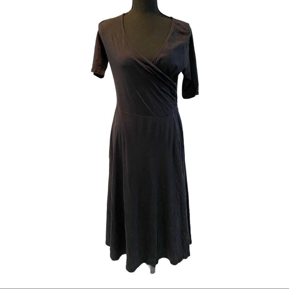 Michelle by commune black faux wrap black dress short sleeve casual size Large